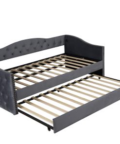 Twin Size Upholstered Daybed with Trundle and USB Charging