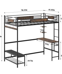 Twin Size Loft Bed Frame With Storage