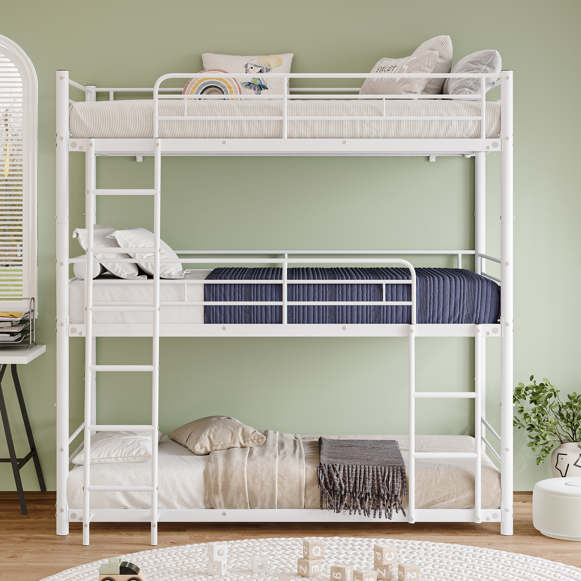 Twin Over Twin Over Twin Heavy Duty Metal Bunk Bed
