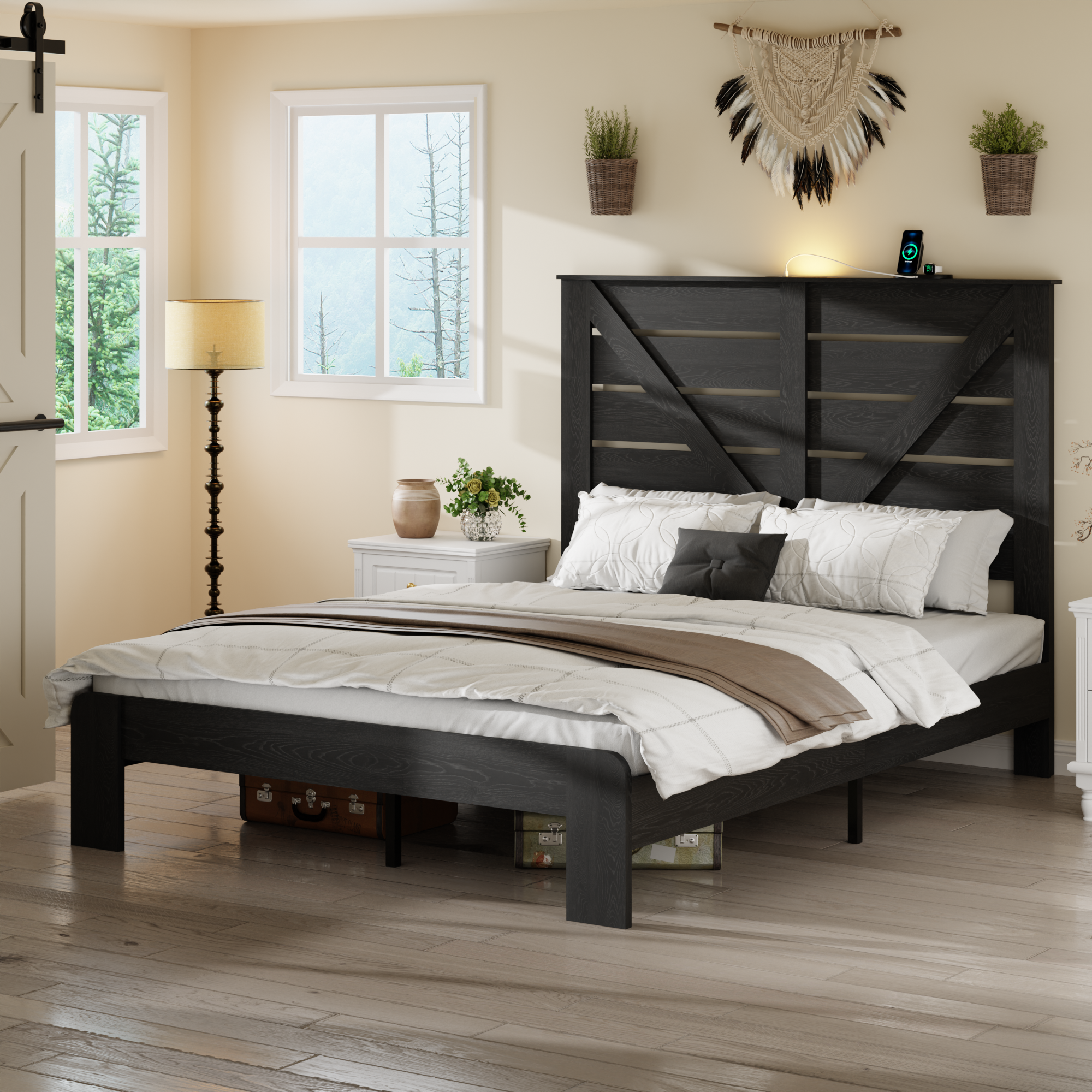 Wood Queen Bed Frame with Headboard