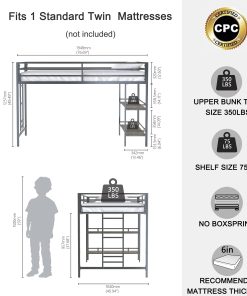 Twin Loft Bed With Cinnamon Wood Shelf
