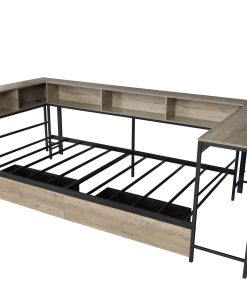 Full Size Corner Bed Frame With Bookcase And 2 Drawers