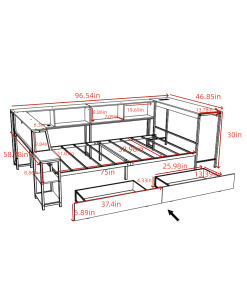 Twin Size Corner Bed Frame With Bookcase And 2 Drawers