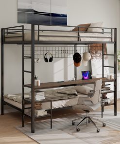 Ethan Full Over Twin Bunk Bed with Desk, Charging Station and Storage Shelves