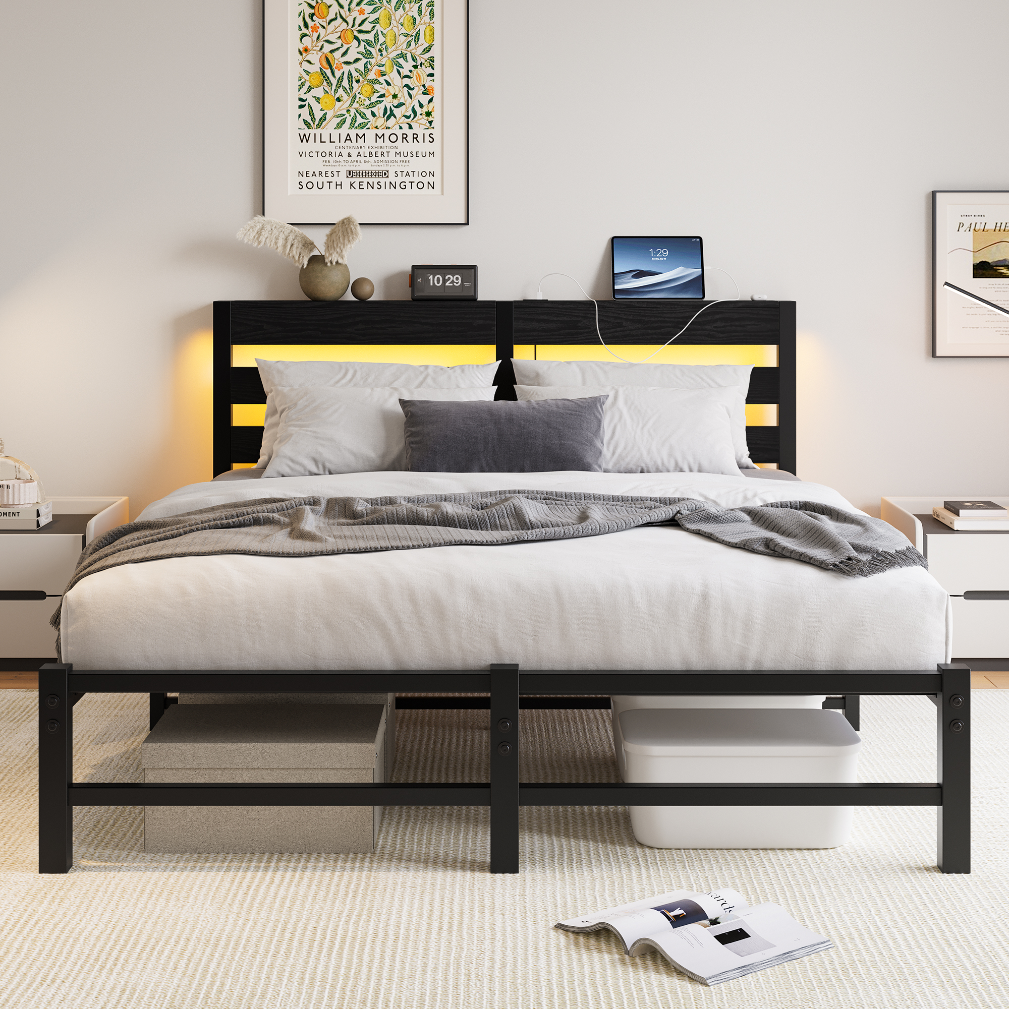 Queen Size Metal Bed Frame with Headboard