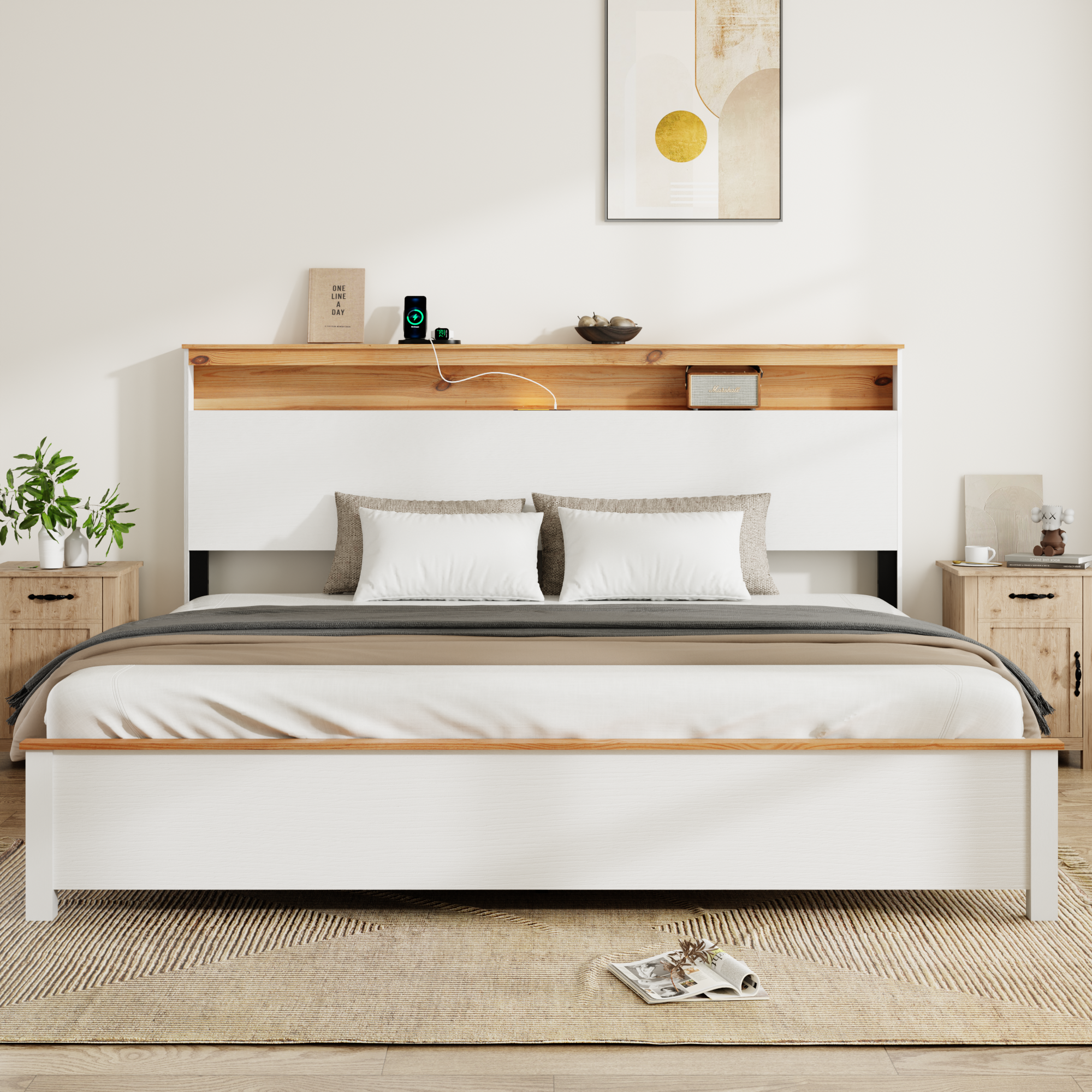 King Bedstead With Charging Station All Wood Bed Frame