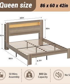 Queen Size Bed Frame with Large Under Bed Storage