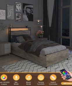 Solid and Stable Twin Bed Frame with Storage Headboard