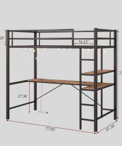 Twin Size Loft Bed with L Shaped Desk and Shelves