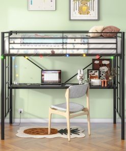 Twin Metal Loft Bed with Desk