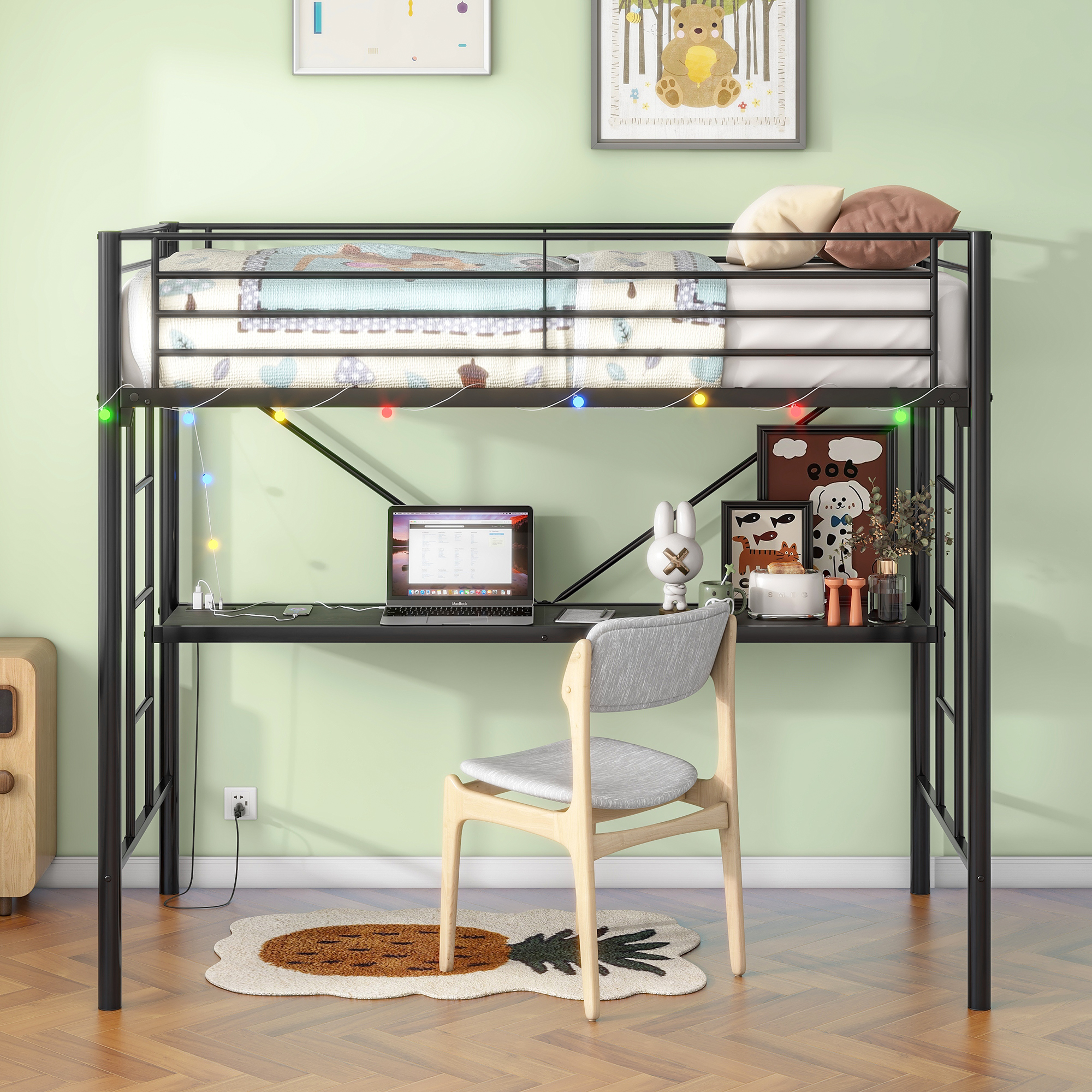 Twin Metal Loft Bed with Desk