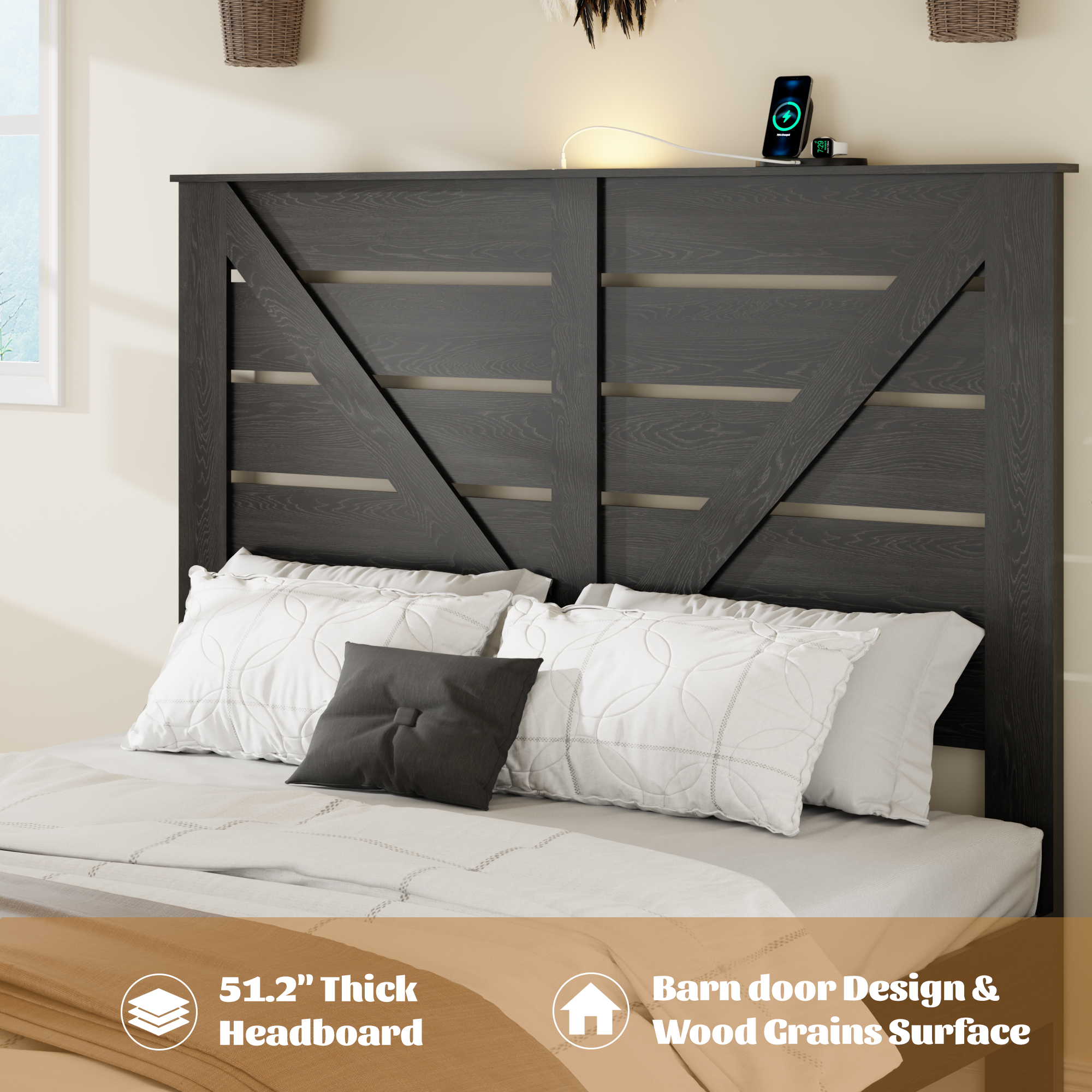Wood Queen Bed Frame with Headboard