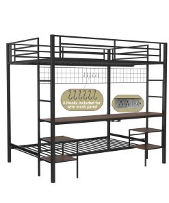 Ethan Full Over Twin Bunk Bed with Desk, Charging Station and Storage Shelves
