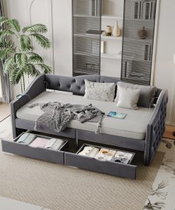Twin Upholstered Daybed With Storage Drawers