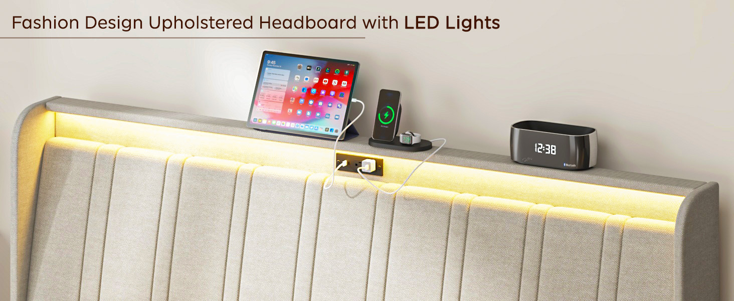 Upholstered Full Size Platform Bed Frame