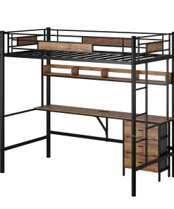 Twin Size Loft Bed With L-shaped Desk, Charging Station