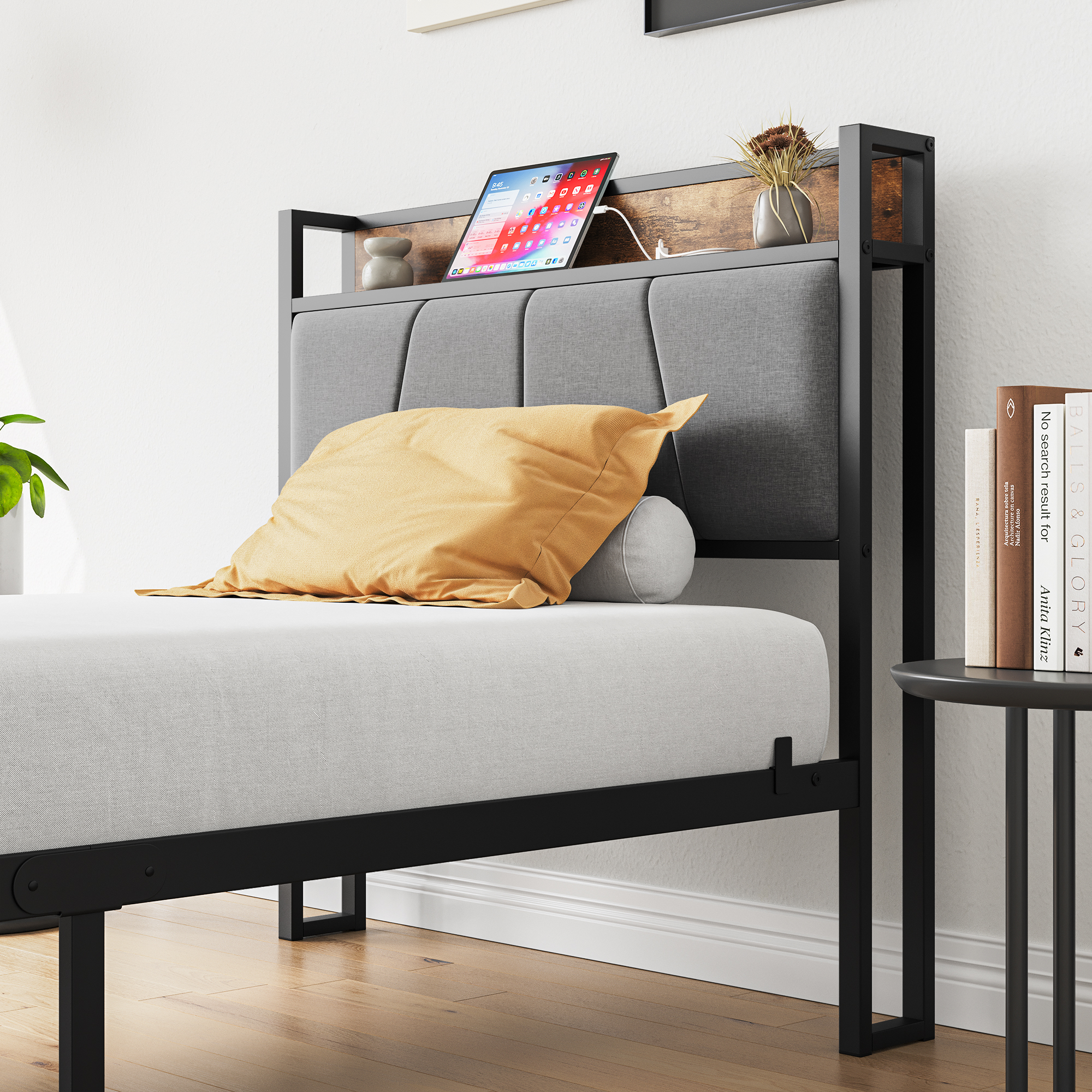 Metal & Wood Twin Size Platfrom Bed Frame