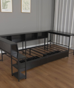 Full Size Corner Bed Frame With Bookcase And 2 Drawers