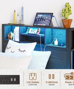 Metal Twin Size Bed Frame With Storage Headboard