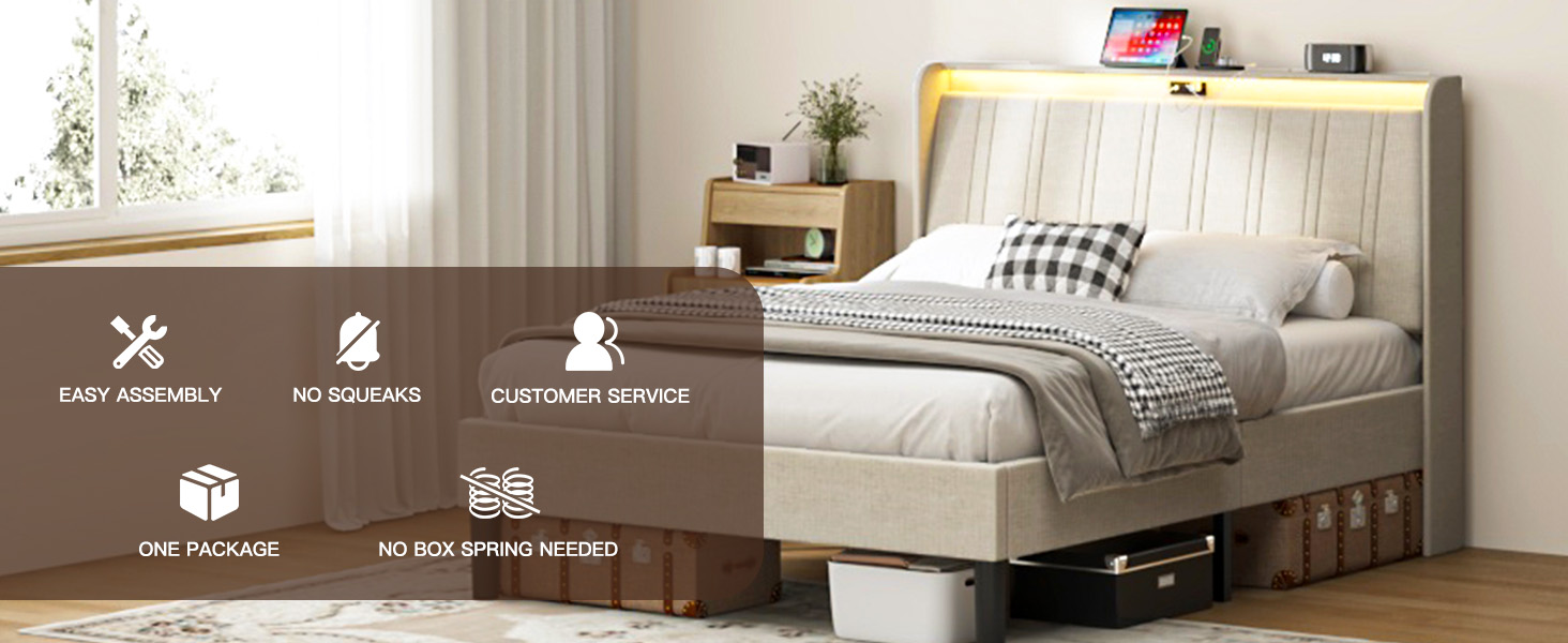 Upholstered Full Size Platform Bed Frame