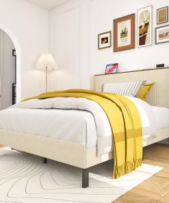 Metal Queen Size Platform Bed With Charging Station