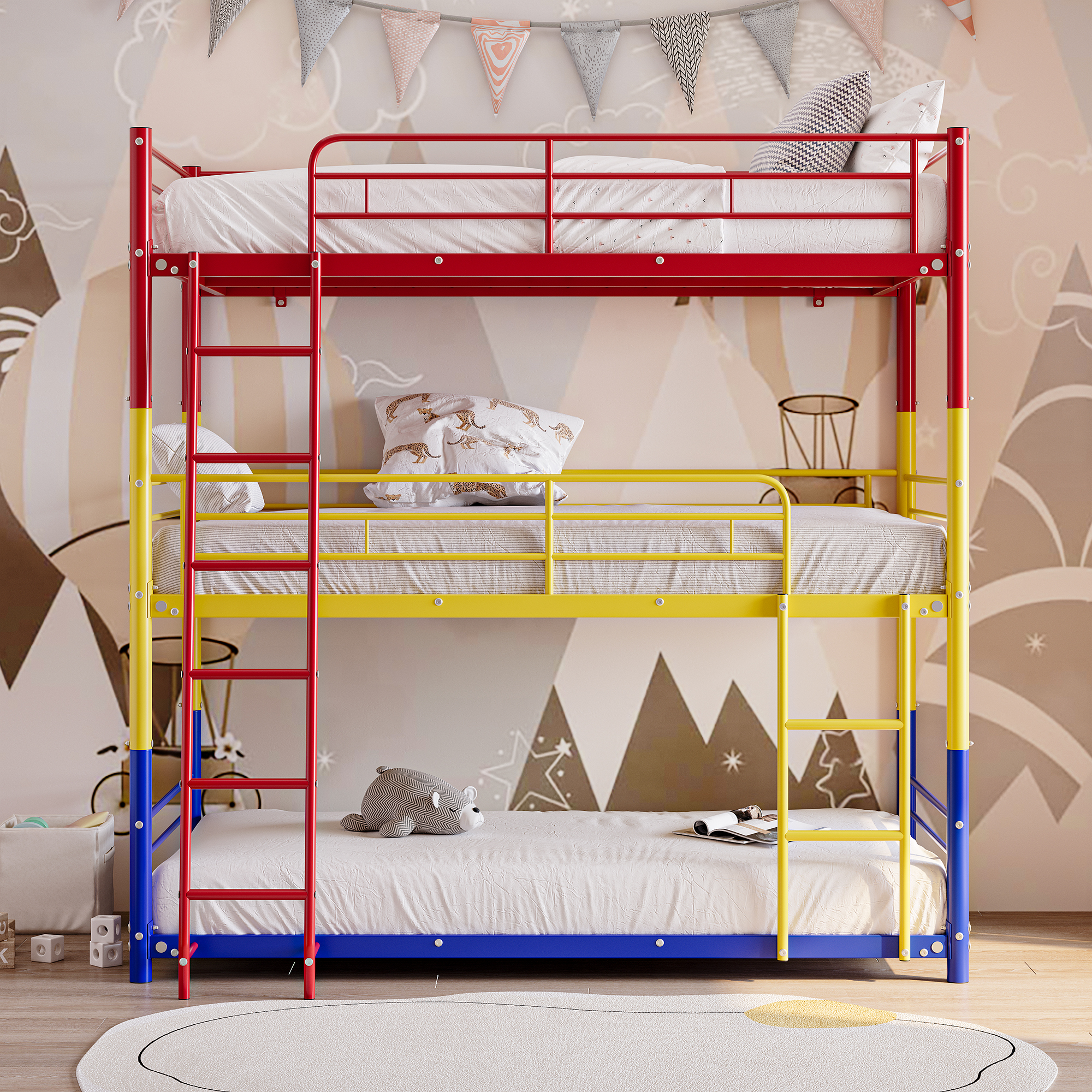Twin Over Twin Over Twin Heavy Duty Metal Bunk Bed