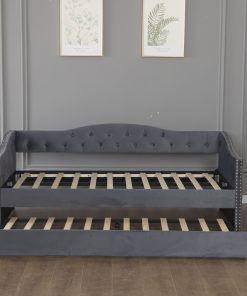 Twin Size Upholstered Daybed with Trundle and USB Charging