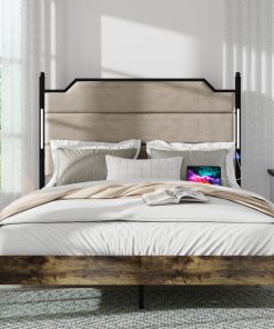 Queen Size Bed Frame with Upholstered Headboard