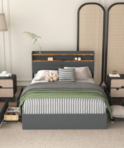 Full Bed Frame With 4 Storage Drawers