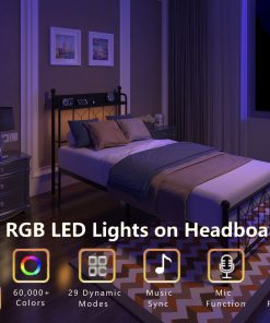 Twin Bed Frames with Headboard, Charging Station and  LED Light