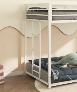 White Twin Over Twin Bunk Bed For Kids And Adult