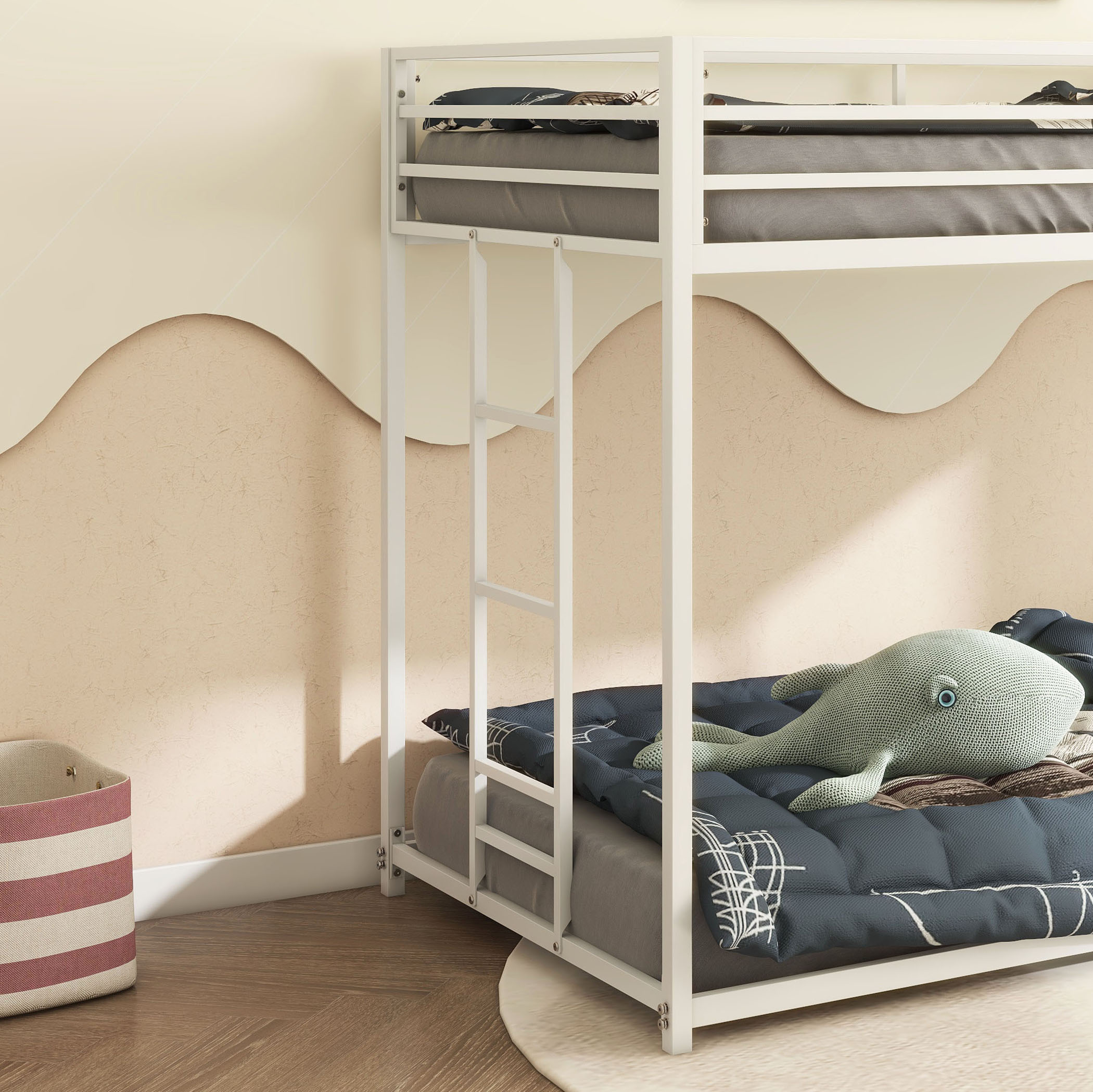 White Twin Over Twin Bunk Bed For Kids And Adult