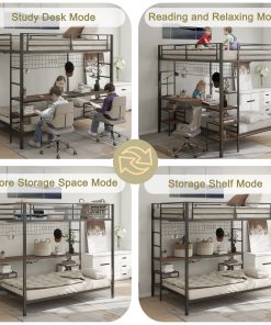 Ethan Full Over Twin Bunk Bed with Desk, Charging Station and Storage Shelves