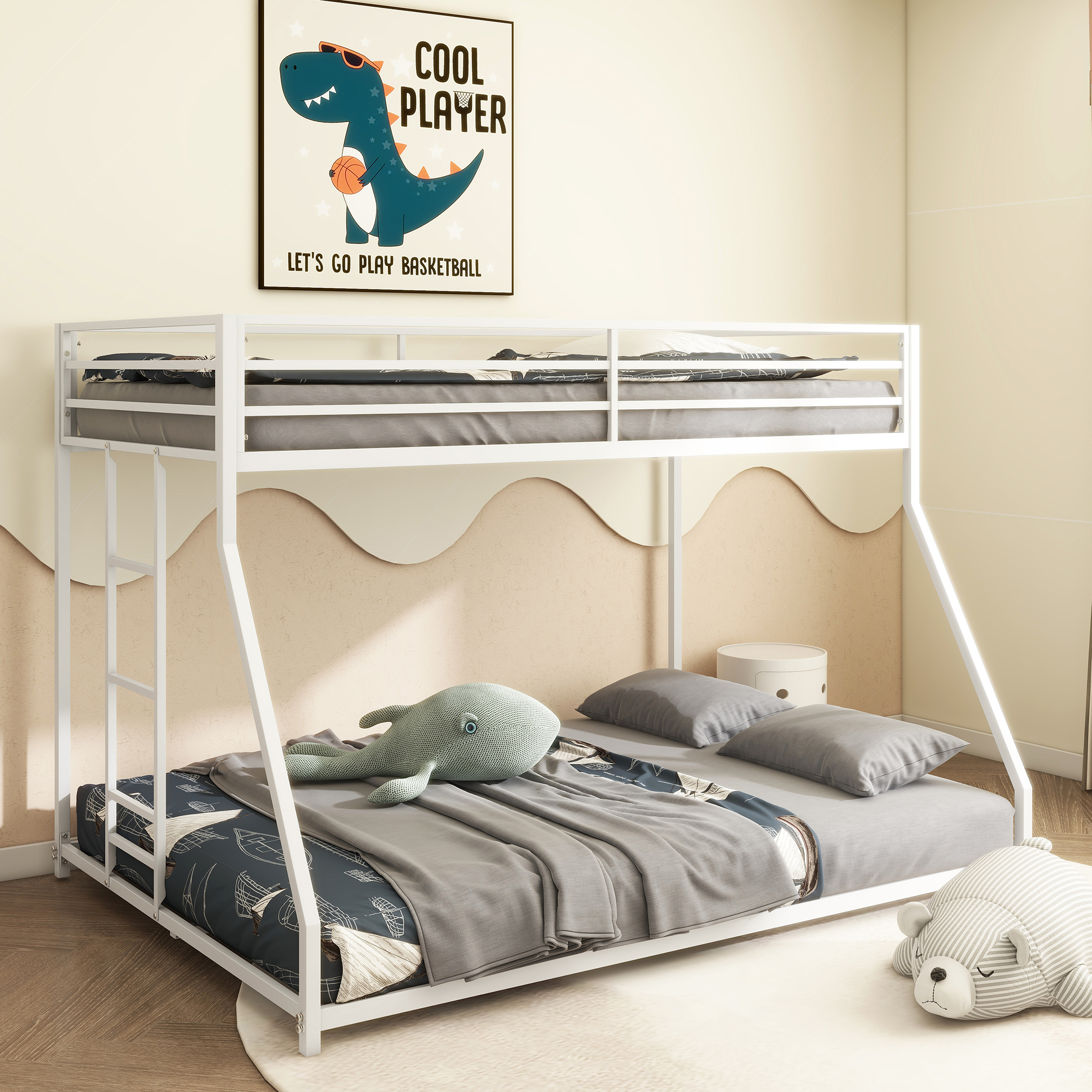 White Twin Over Full Bunk Bed For Kids And Adult