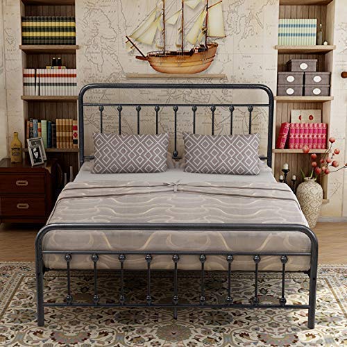 Victorian Style Metal Platform Bed Frame, Queen Size