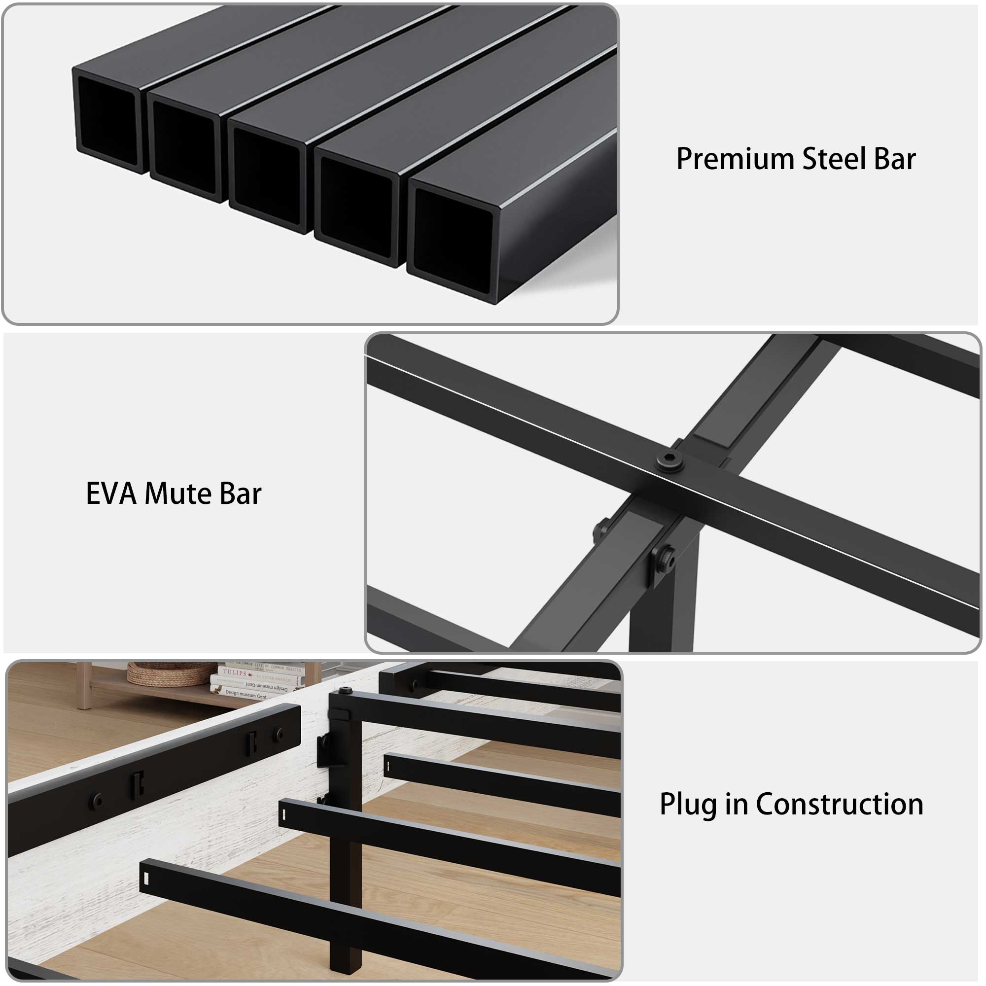 Queen Size Bed Frame Headboard With LED Lights And Charging Station