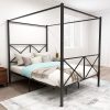 Metal Queen Size Canopy Bed Frame with X Shaped