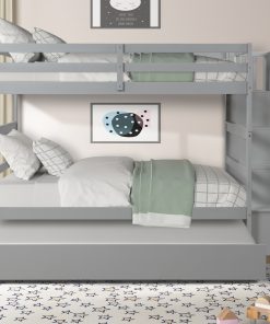 Twin over Twin Bunk Beds With Twin Trundle and Stairway Storage