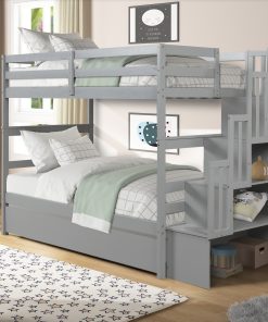 Twin over Twin Bunk Beds With Twin Trundle and Stairway Storage