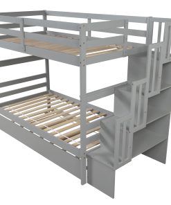 Twin over Twin Bunk Beds With Twin Trundle and Stairway Storage