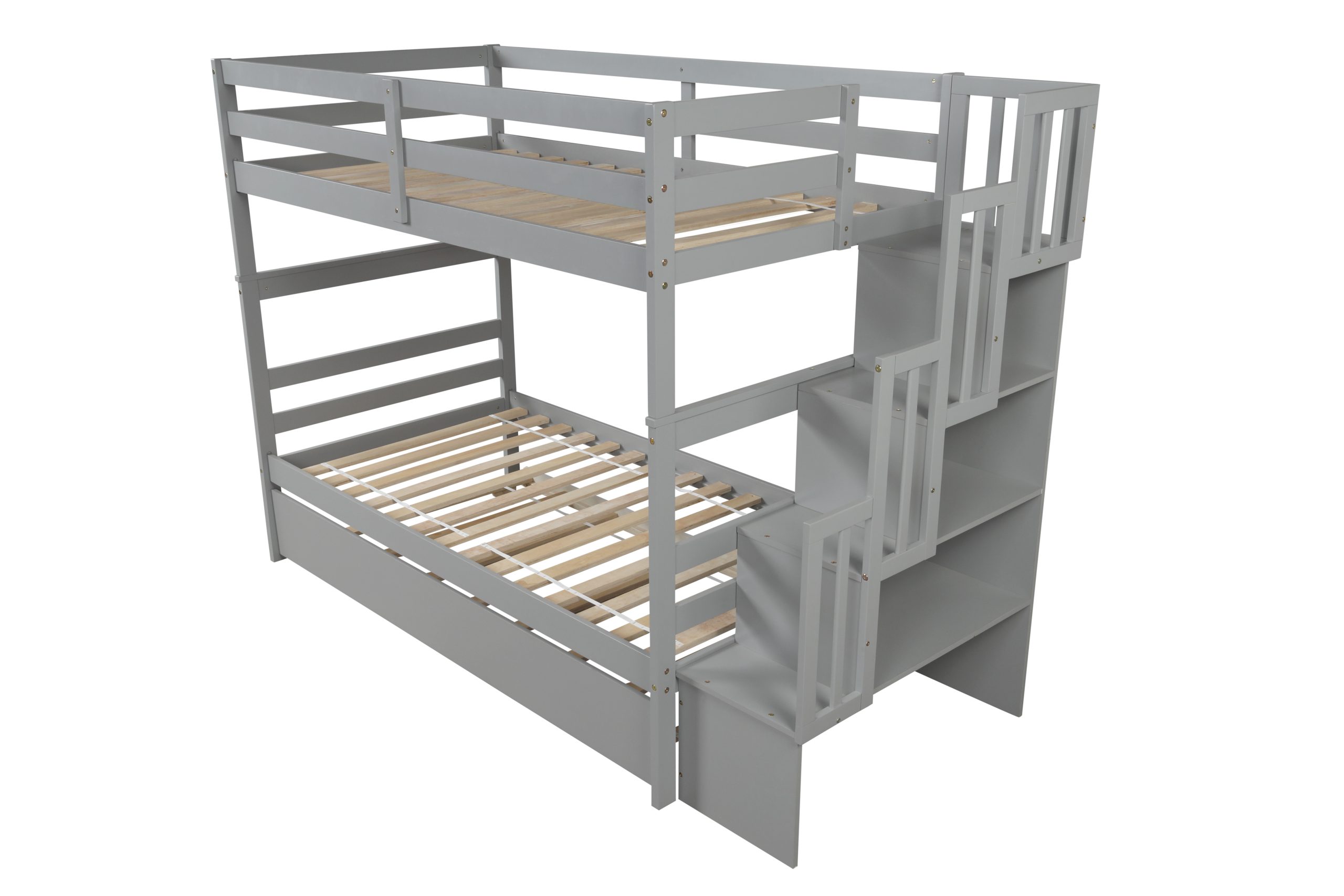 Twin over Twin Bunk Beds With Twin Trundle and Stairway Storage