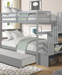 Twin over Twin Bunk Beds With Twin Trundle and Stairway Storage