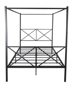 Metal Queen Size Canopy Bed Frame with X Shaped