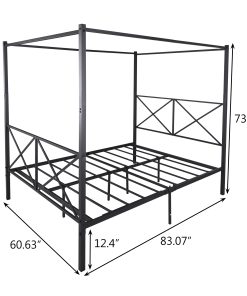 Metal Queen Size Canopy Bed Frame with X Shaped