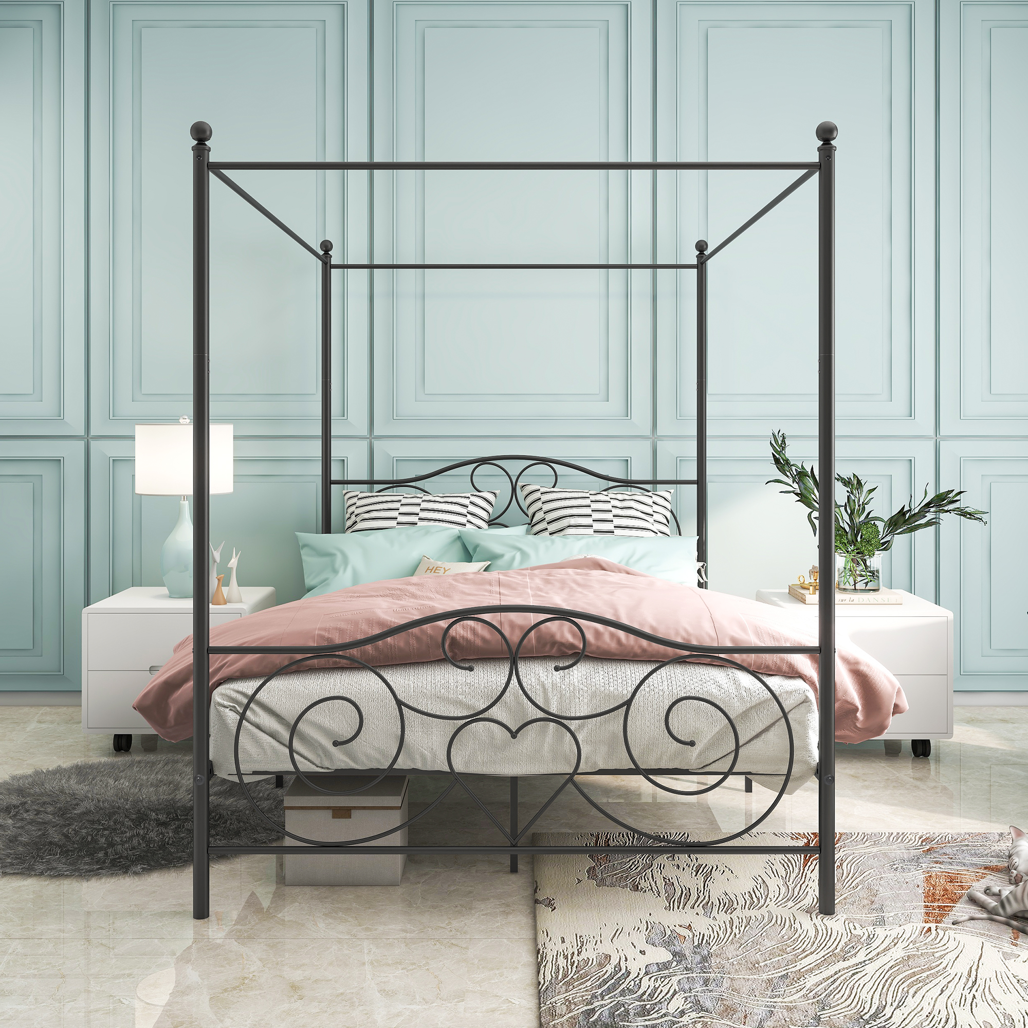 Metal Queen Size Canopy Bed Frame