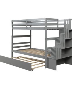 Twin over Twin Bunk Beds With Twin Trundle and Stairway Storage