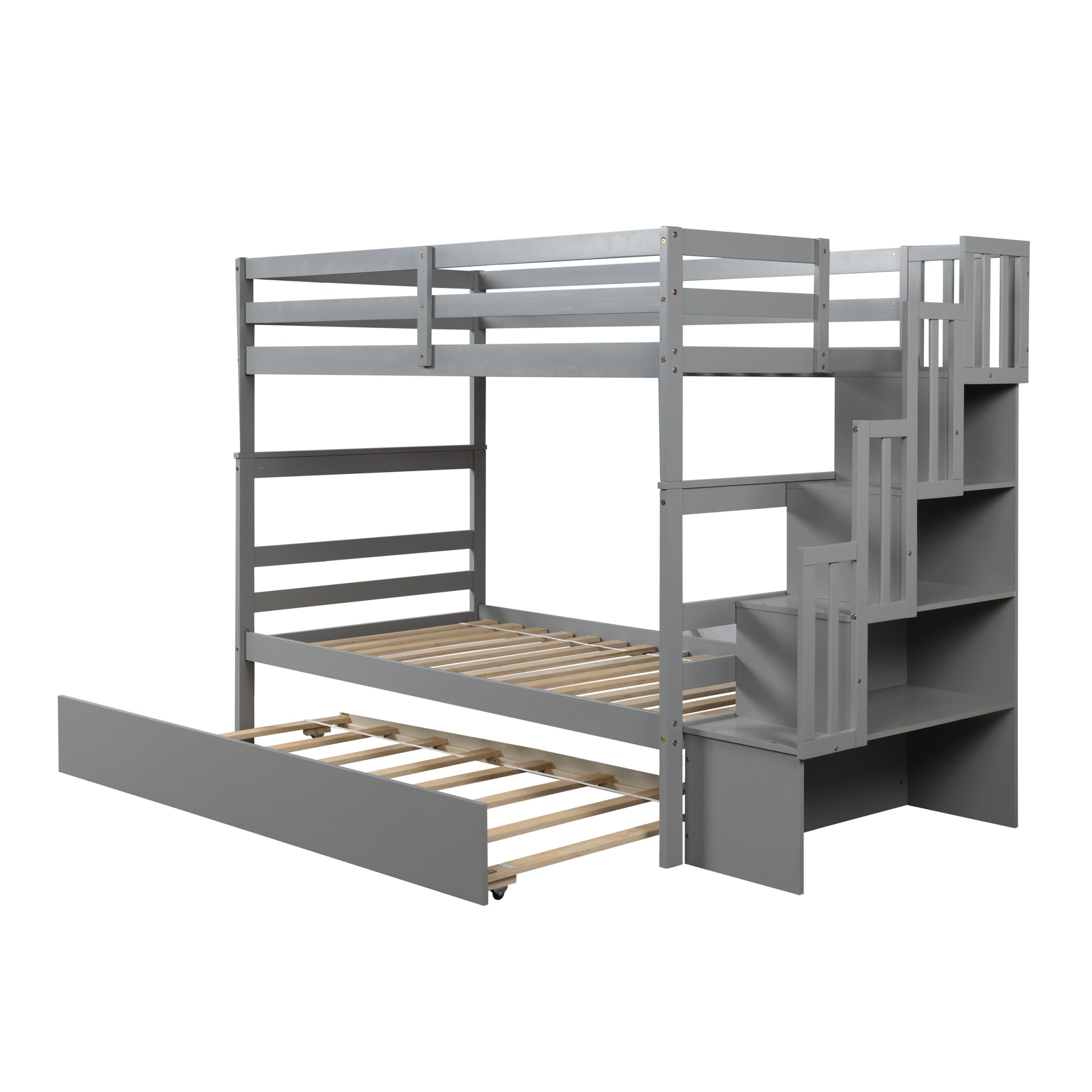 Twin over Twin Bunk Beds With Twin Trundle and Stairway Storage