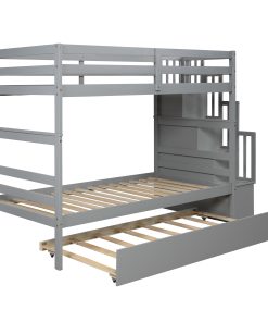 Twin over Twin Bunk Beds With Twin Trundle and Stairway Storage
