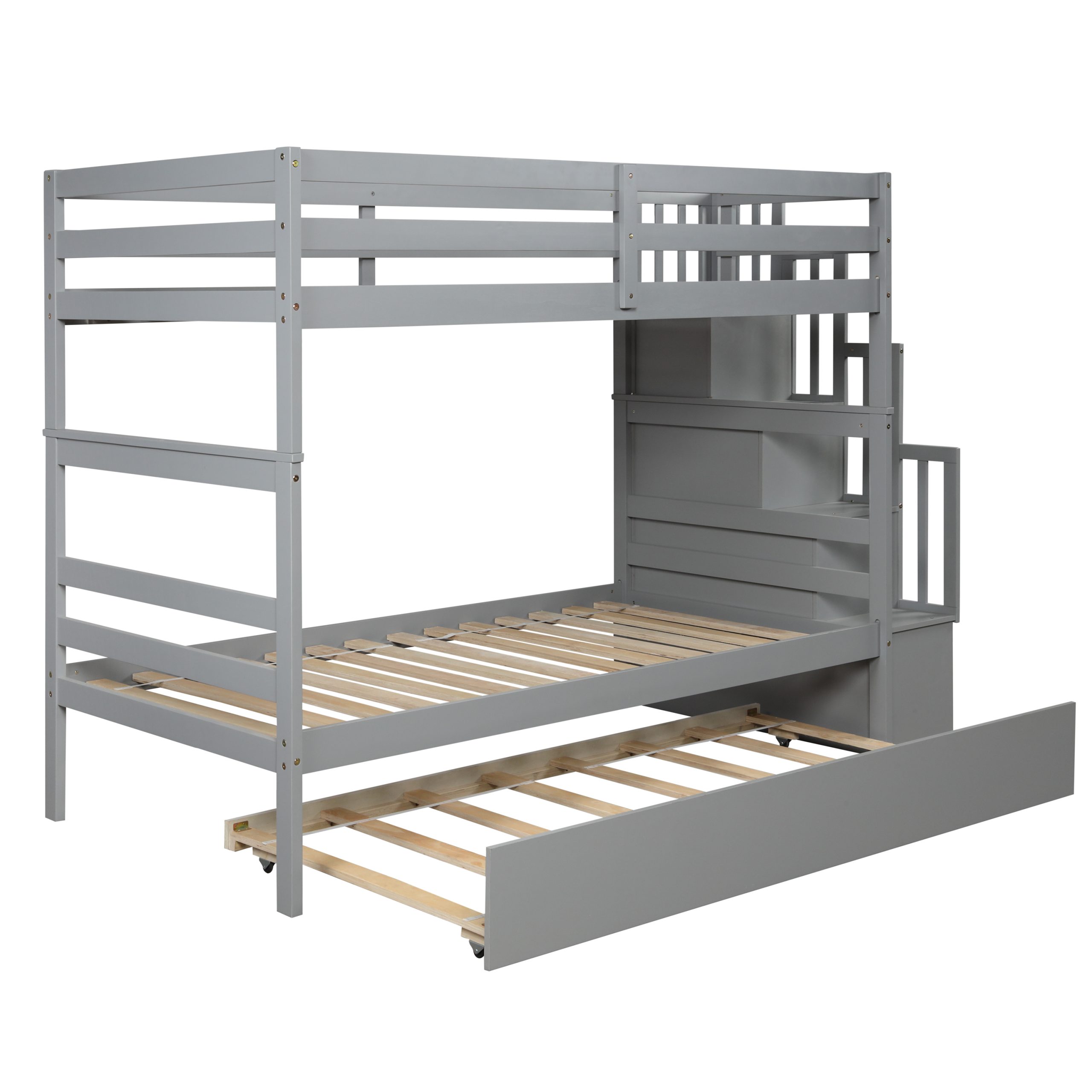 Twin over Twin Bunk Beds With Twin Trundle and Stairway Storage
