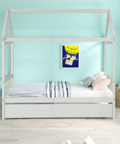 Solid Wood Twin House Bed Frame with Trundle
